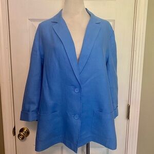 Kim Rogers Blue Linen Blazer with Classic Notched Lapel